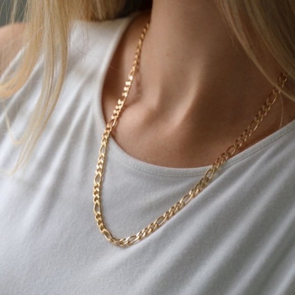 Italian Gold Jewelry - 14kt Stamped Italian Gold Figaro Link Chain Necklace "NEW"